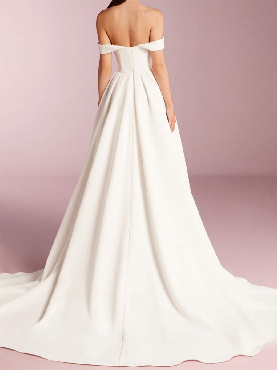 Schulterfreie Boho-Hochzeitskleider im Boho-Stil mit V-Ausschnitt und A-Linie