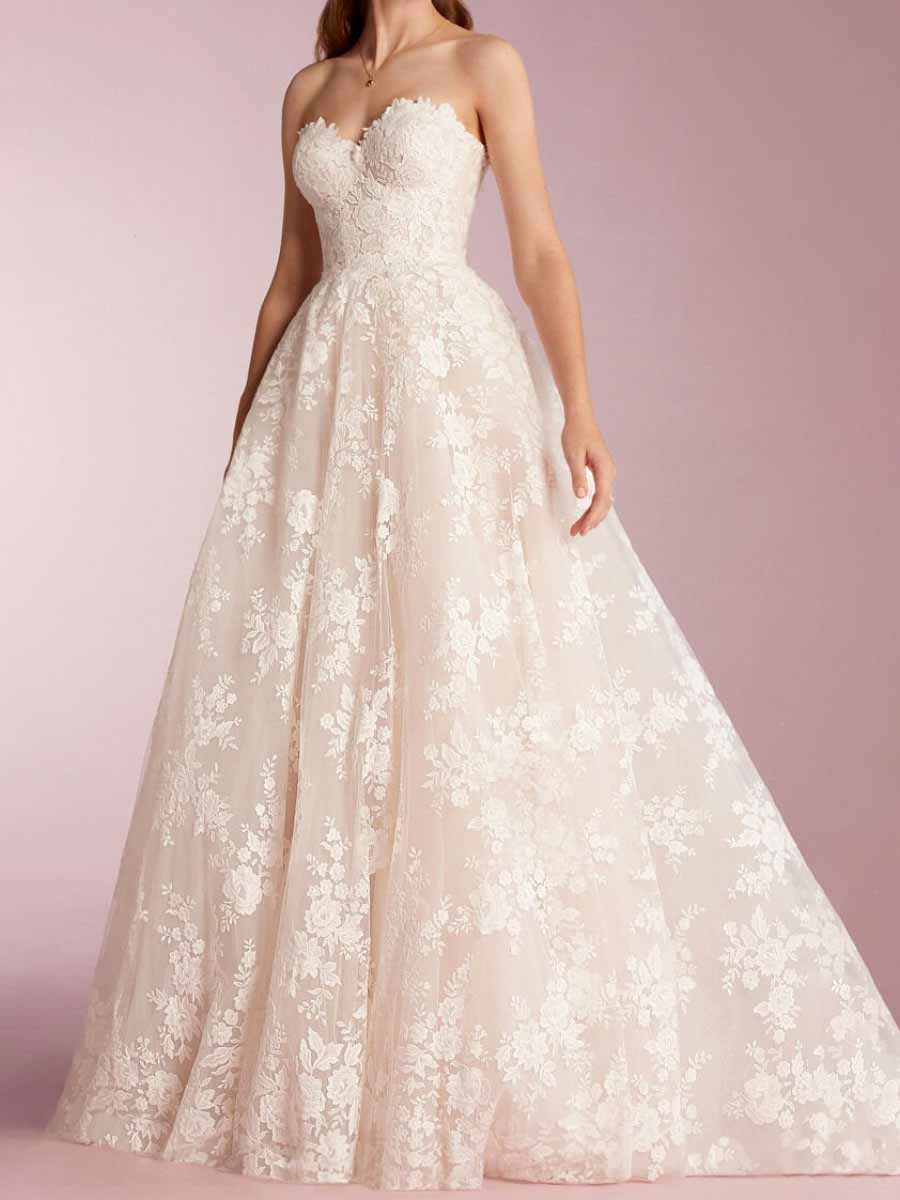 A Line Strapless Lace Wedding Dress Sweetheart Applique – BRIDALVENUS