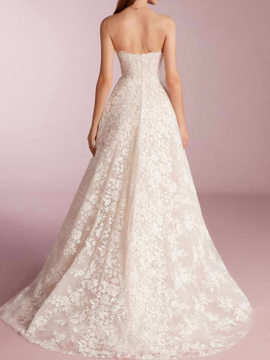 Strapless Sweetheart Lace Appliqué A-line Wedding Dresses
