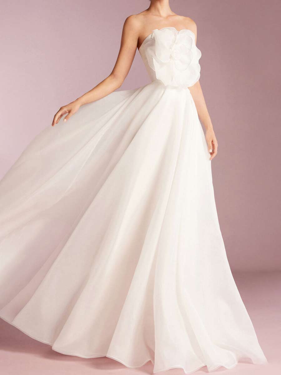 Strapless A-Line Wedding Dress with Oversized Floral Accent