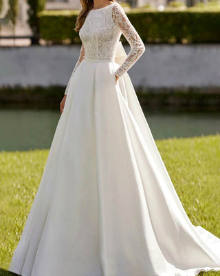 Vintage Long Sleeve Wedding Dress Winter A line courthouse