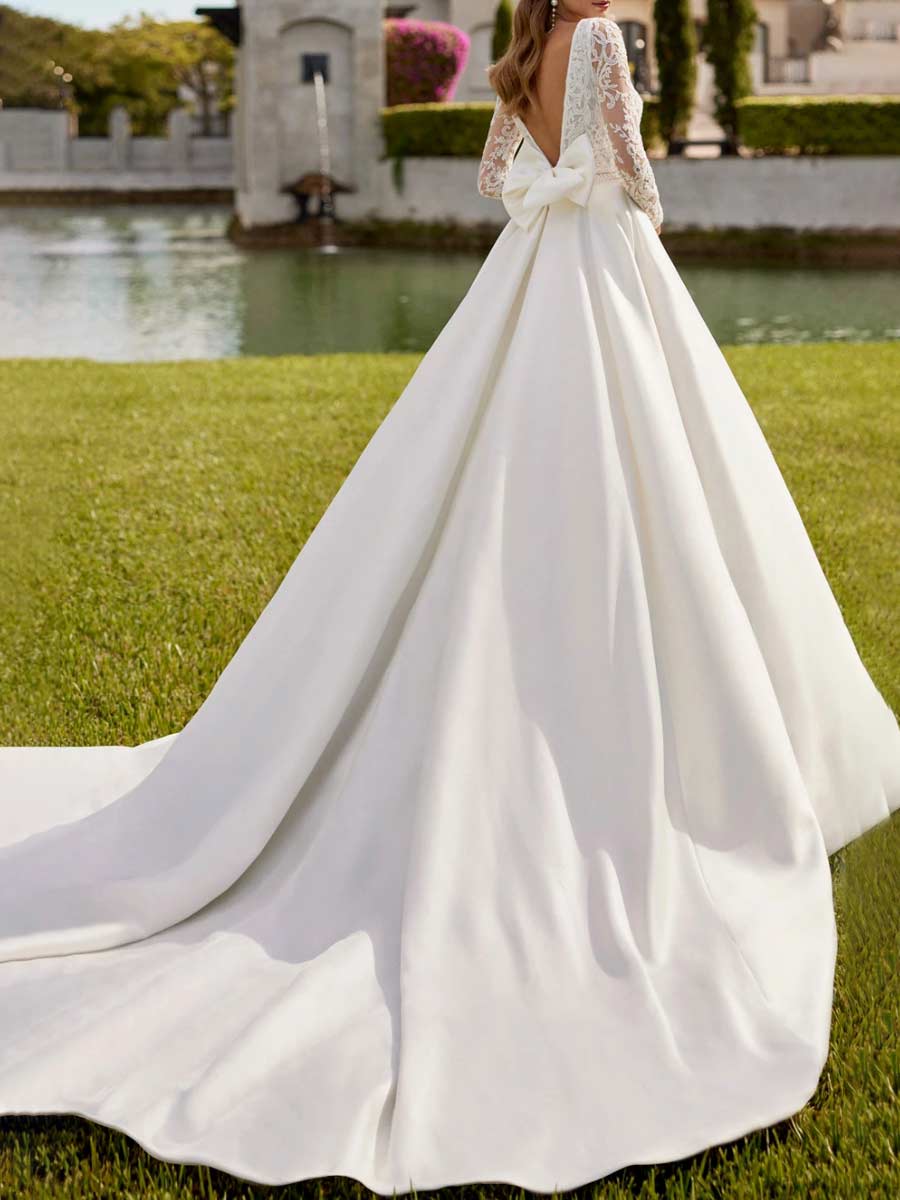 with-bow long sleeve wedding dress SCYL1025.jpg