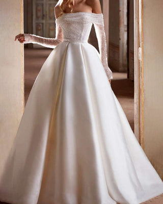 A-line White Glitter Wedding Dress