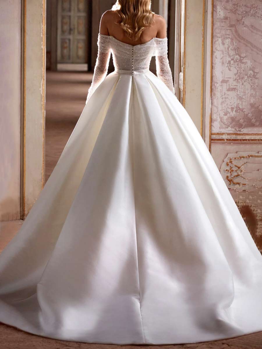 A-line White Glitter Wedding Dress