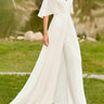 A Line Flutter Sleeve Wedding Dress Country V Neck