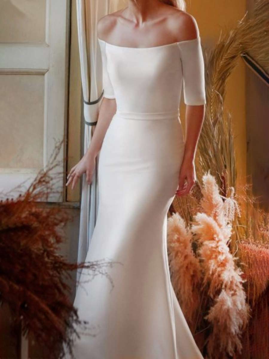 Bride Three Quarter Sleeve Dress For Wedding Ivory 3/4 Sleeves Lace Top Backless Wedding Dresses, Bride Three Quarter Sleeve Dress For Wedding Ivory 3/4 Sleeves Lace Top Backless Wedding Dresses,