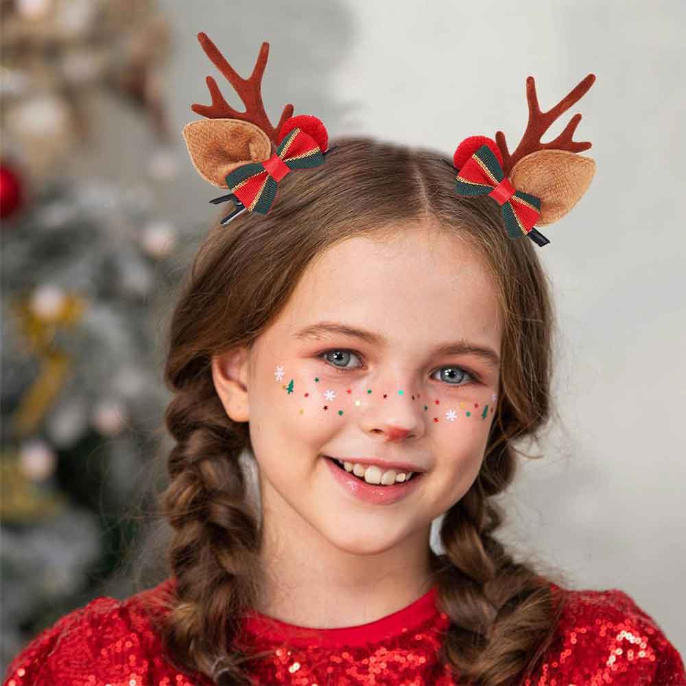 Velvet Reindeer Antler Hair Clips with Festive Bow HP019