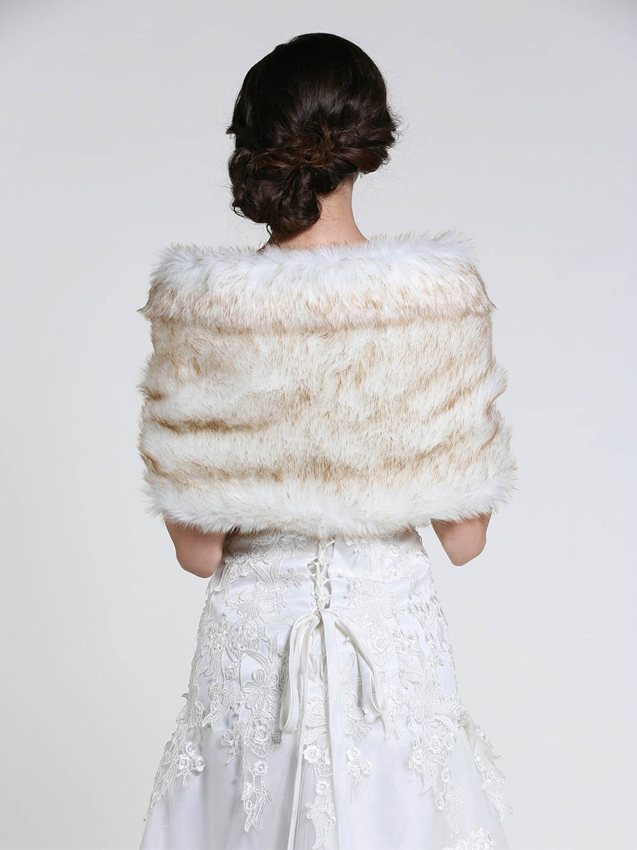 2025 Multi-Layered Yellow-White Faux Fur Wedding Shawl