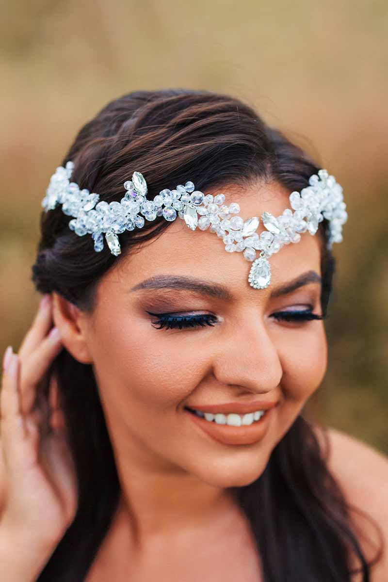 2023 Diadema de diamantes de imitación de cristal plateado Bling nupcial amplia Tiara corona accesorios para el cabello de boda