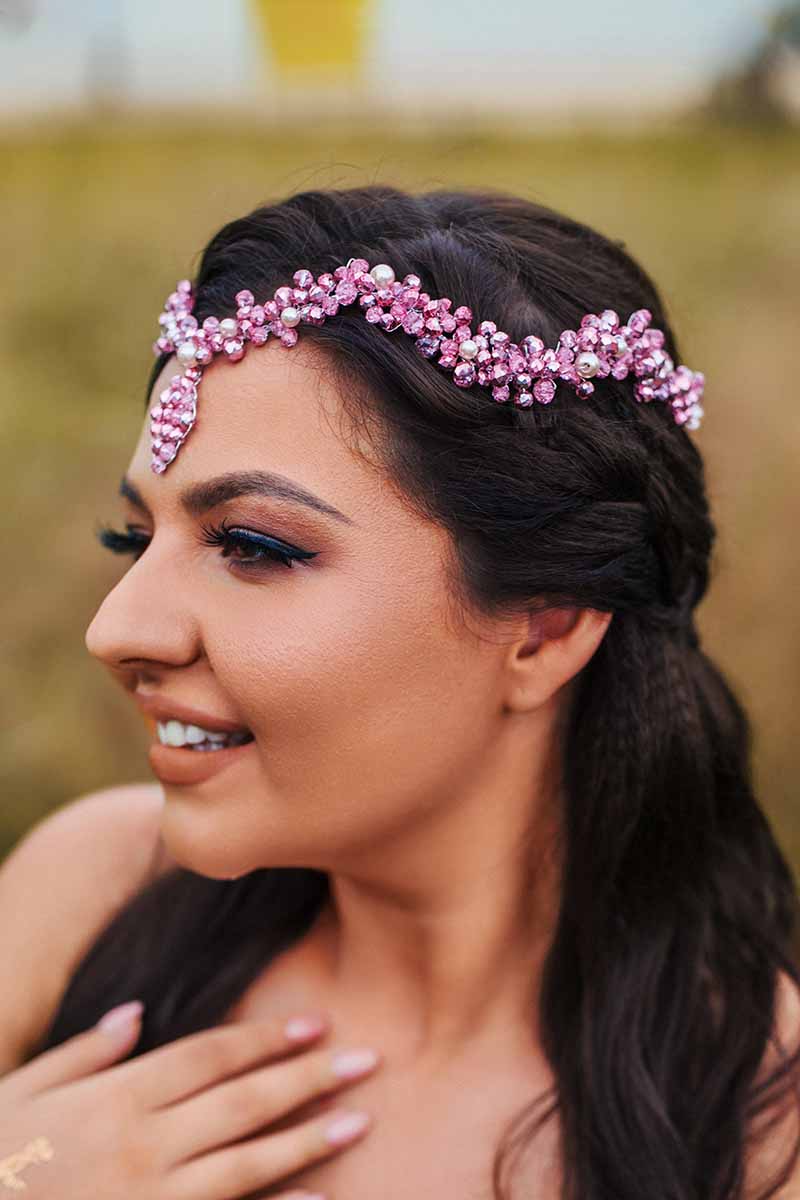 2023 Boho Rosa Strass Hochzeit Tiara Brautaccessoires Funkenkleid Stirnbänder 