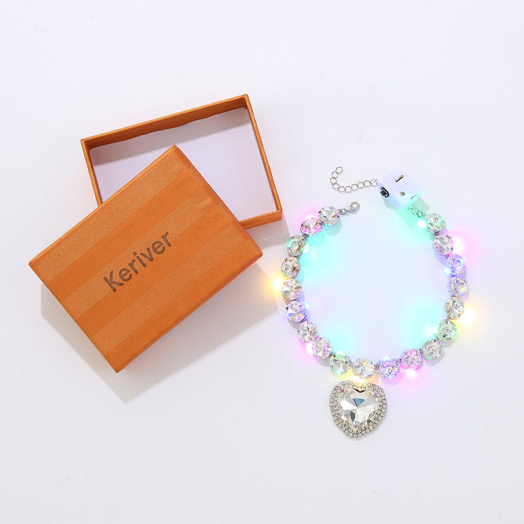 KERIVER Light up Rhinestone Choker Necklace Silver Glowing Necklaces for Women