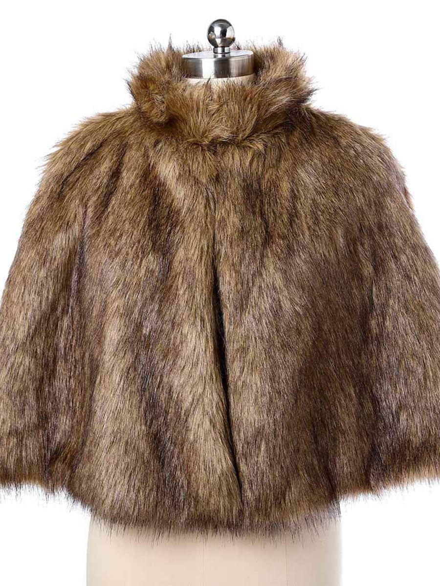 2025 Dressy Women's Brown Faux Rabbit Fur Cardigan Cape