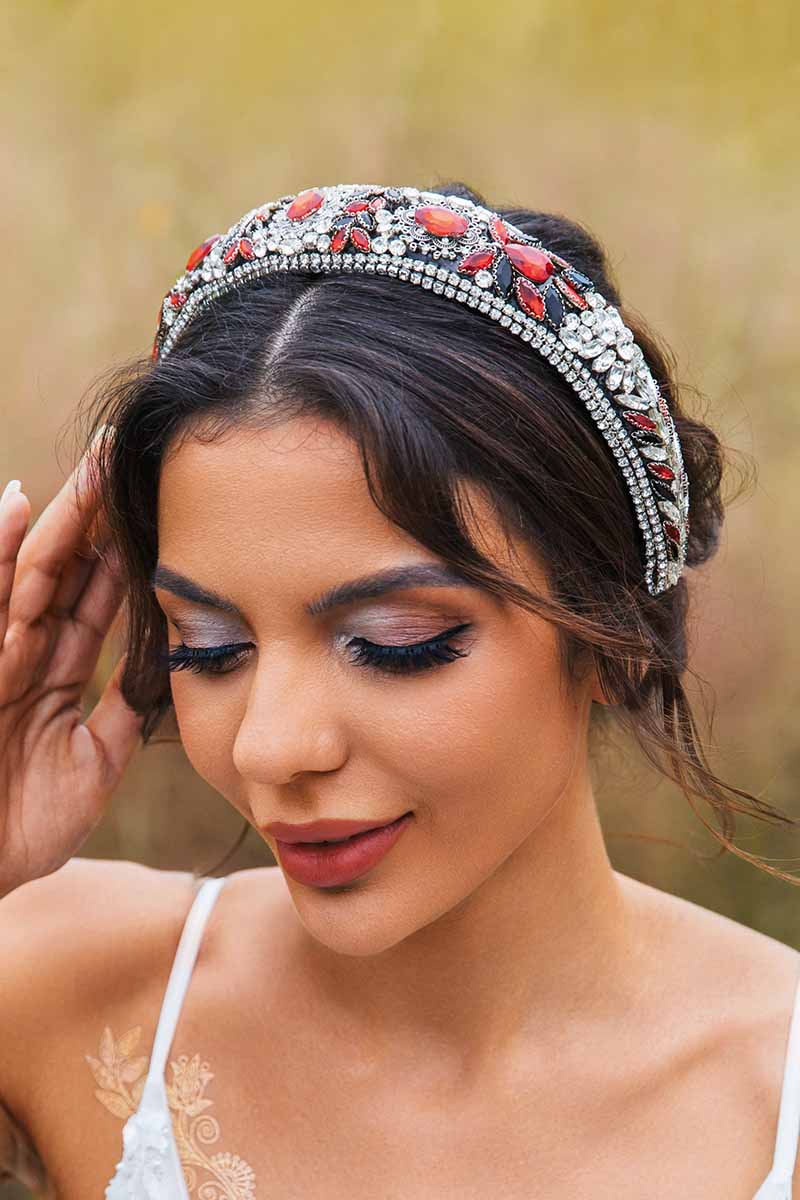 2023 Rote Strass-Stirnbänder, breite, juwelenbesetzte Schmetterlings-Hochzeitsaccessoires