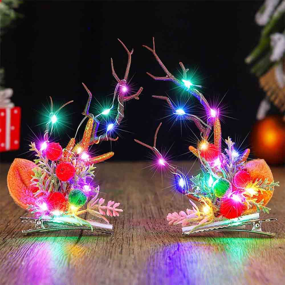 Christmas Light-Up Antler Hairpin with Multi-Colored LEDs HP011