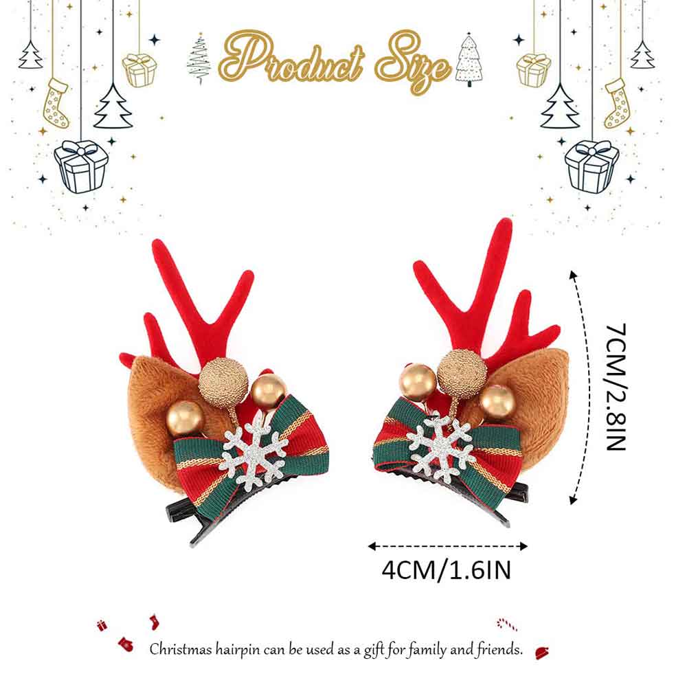 Red Velvet Reindeer Hair Clip - Christmas Snowflake Ribbon Hairpin