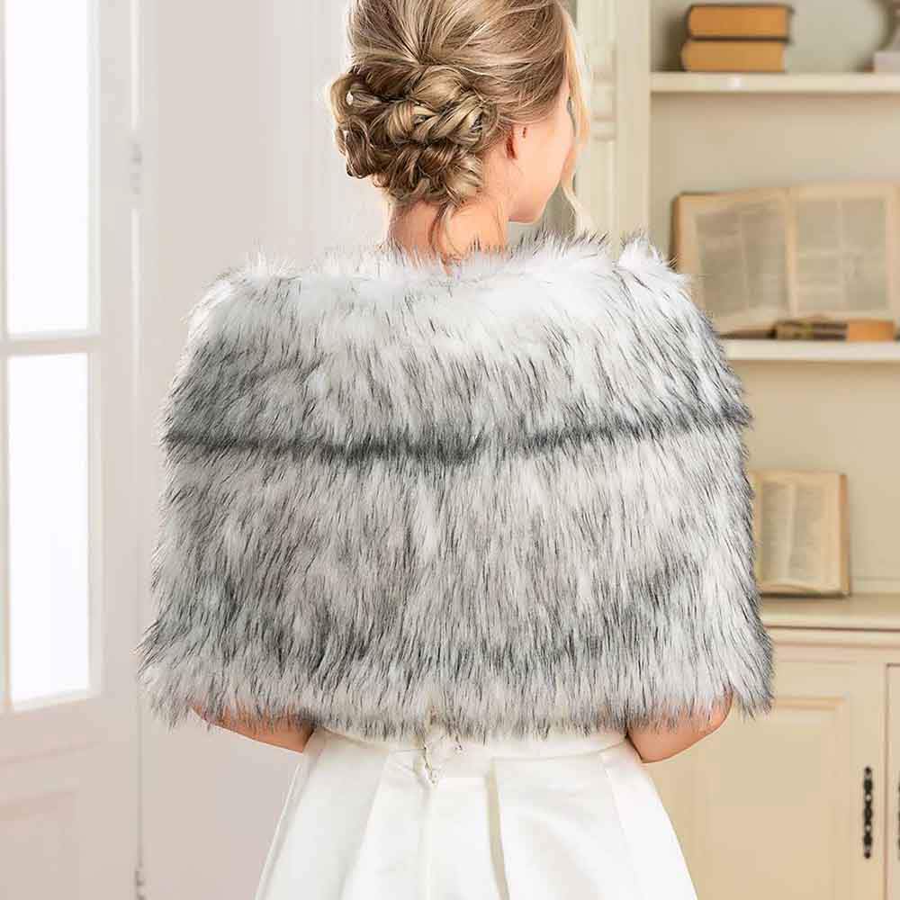 Women's Black And White Faux Fur Bolero Shrug - Elegant Evening Shawl