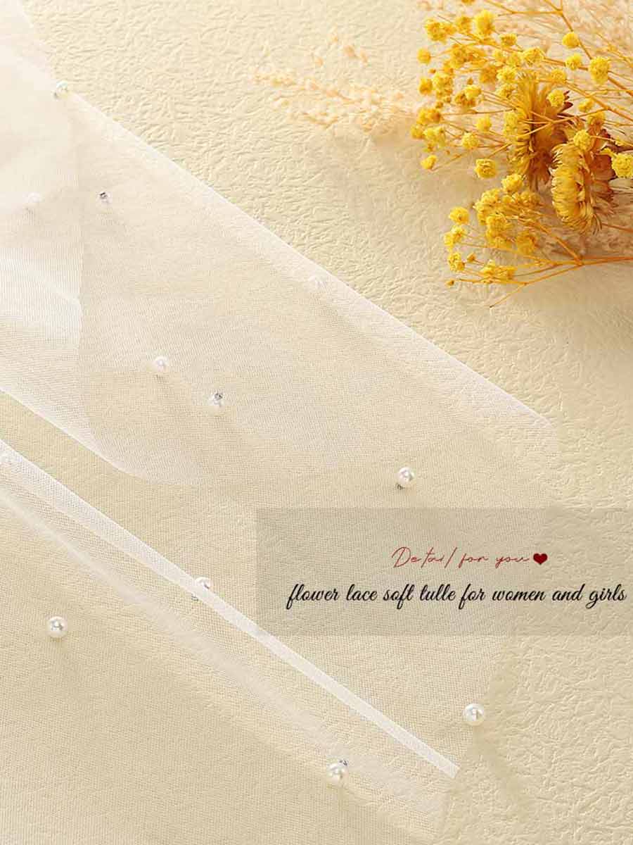 1-stufiger Perlen-Hochzeitsschleier | Kapellenlanger Tüllschleier | Brautschleier-Kopfschmuck