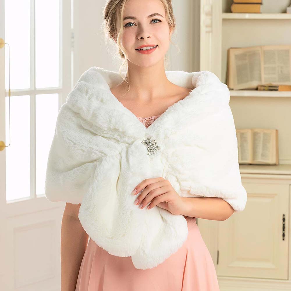 White Women's Faux Fur Shawls and Wraps Wedding Fur Scarf Stole