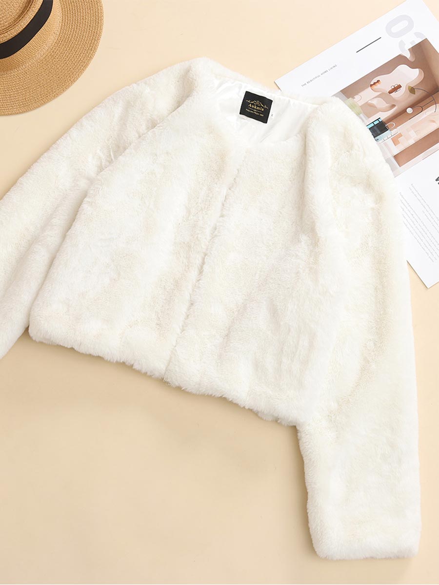 Abrigo de piel sintética de conejo blanco, chaqueta de piel sintética de felpa cálida