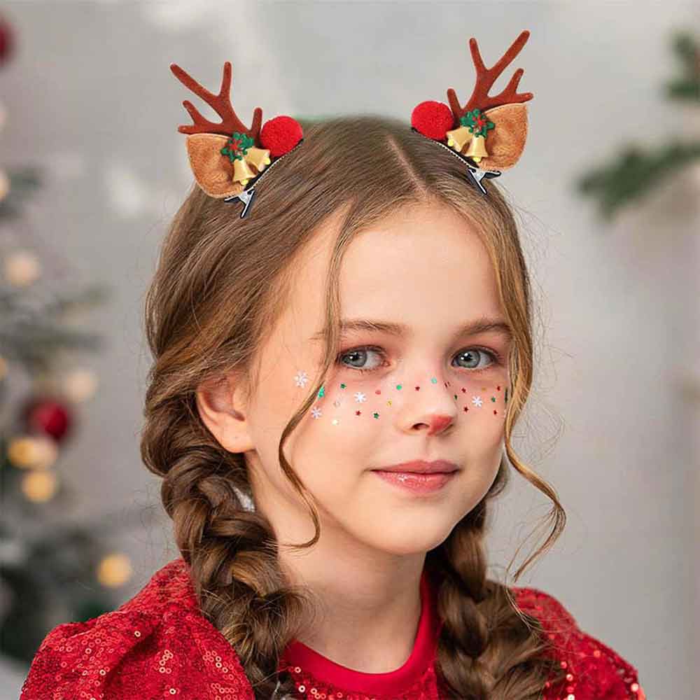Reindeer Antler Hair Clips with Bells and Holly Accents Christmas Hair Accessory HP008