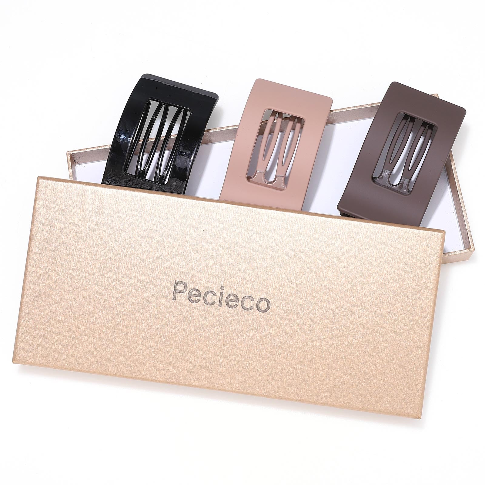 Pecieco Matte & Glossy Rectangle Hair Claw Clips for Thick Hair, Large Strong Hold Non Slip Claw Clips for Women (3 Pack)