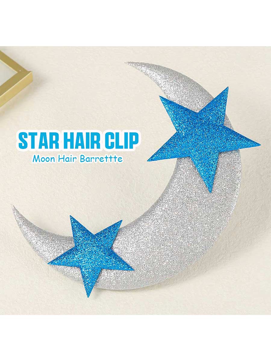 Clip de pelo de estrella, pasador de pelo de luna plateada brillante, accesorios para el cabello de boda y fiesta