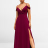 Wine Burgundy Bridesmaid Dresses Chiffon V Neck High Split