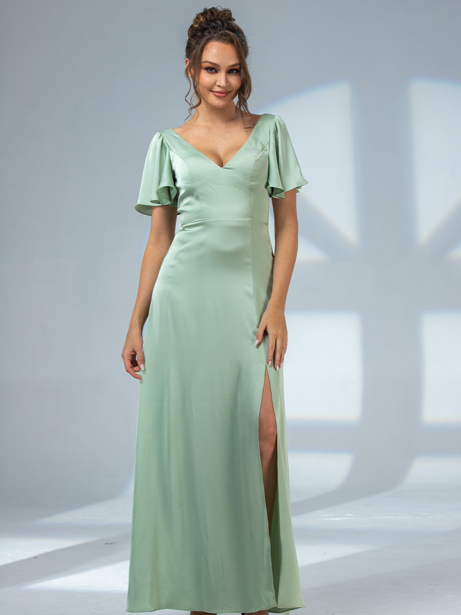 2025 Agave Green Bridesmaid Dresses V-neck Flutter Sleeve