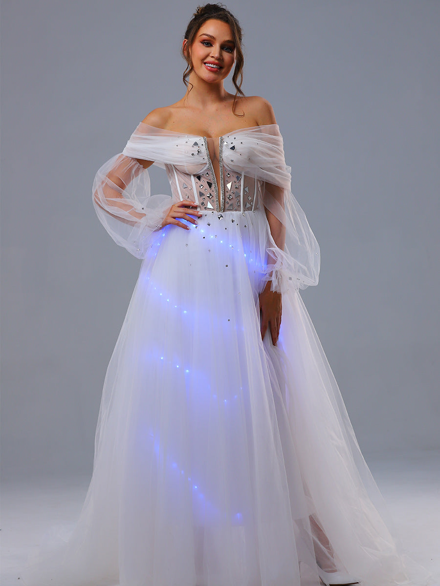 off the shoulder bishop sleeve wedding dress C2023-EW46B