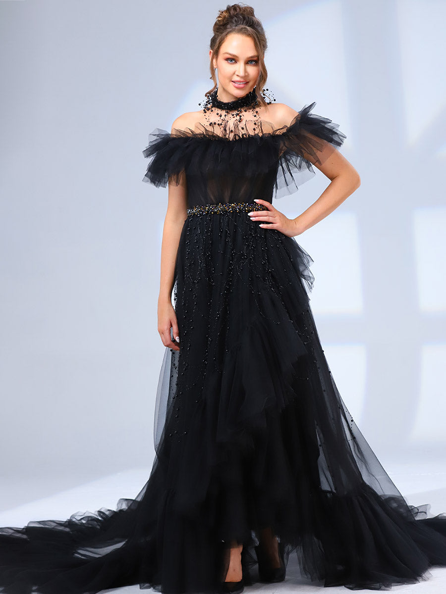 High Low Black Ball Gowns Wedding Dresses Gothic A line