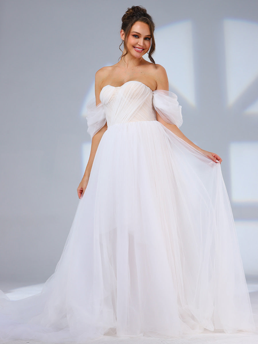 Tulle Ball Gown Wedding Dress A Line Country Off The Shoulder Tulle Ball Gown Wedding Dress A Line Country Off The Shoulder
