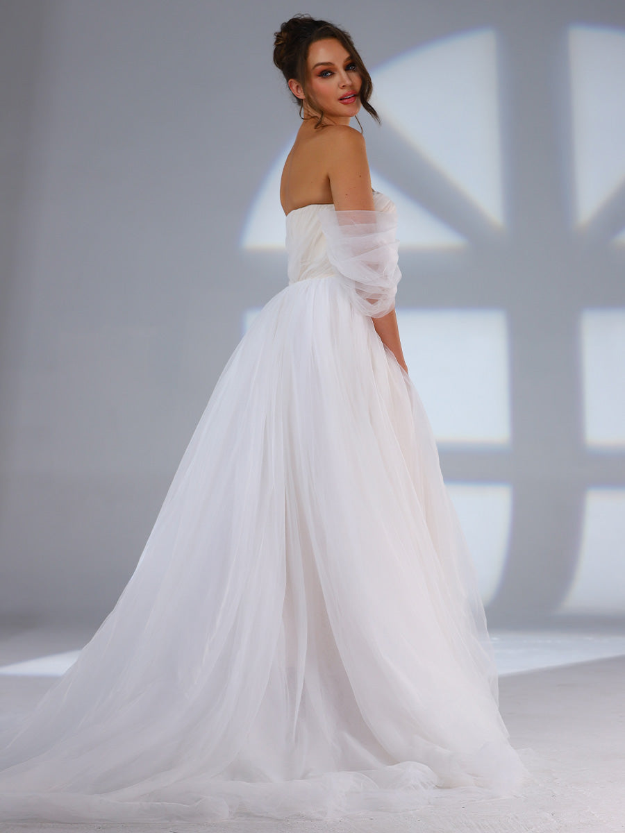 Tulle Ball Gown Wedding Dress A Line Country Off The Shoulder – BRIDALVENUS