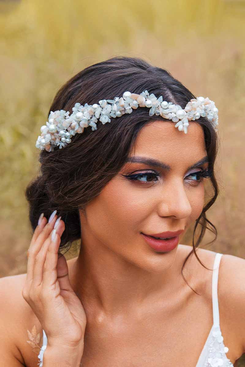 2023 Boho Turquoise Raw Stone Tiara Wide Bridal Headbands Crystal Crown Wedding Accessories