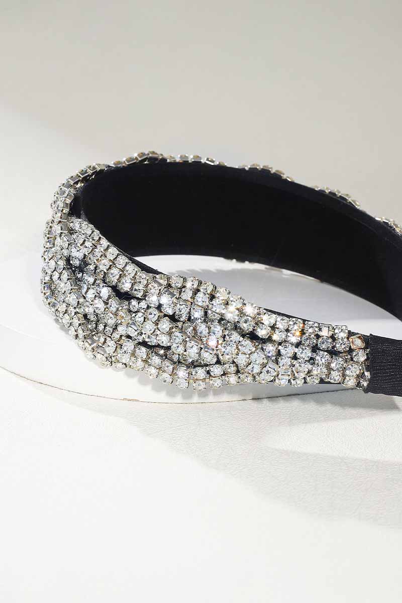 2023 Schwarze Strass-Stirnbänder für die Braut, breiter glitzernder Kristall-Haarschmuck