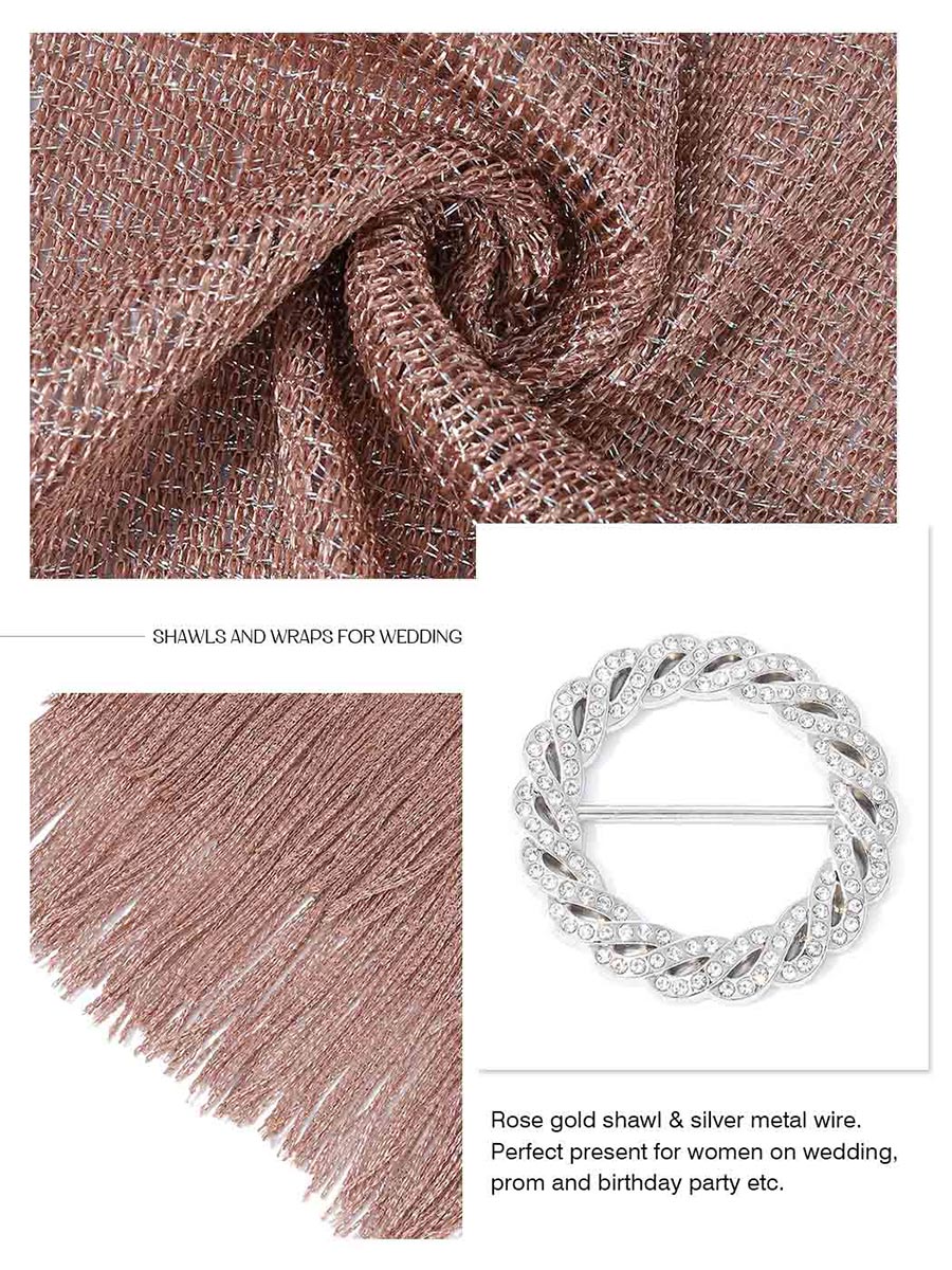 2025 Women's Rose Gold Fringe Shawls Sparkling Metallic Scarf 2025 Women's Rose Gold Fringe Shawls Sparkling Metallic Scarf