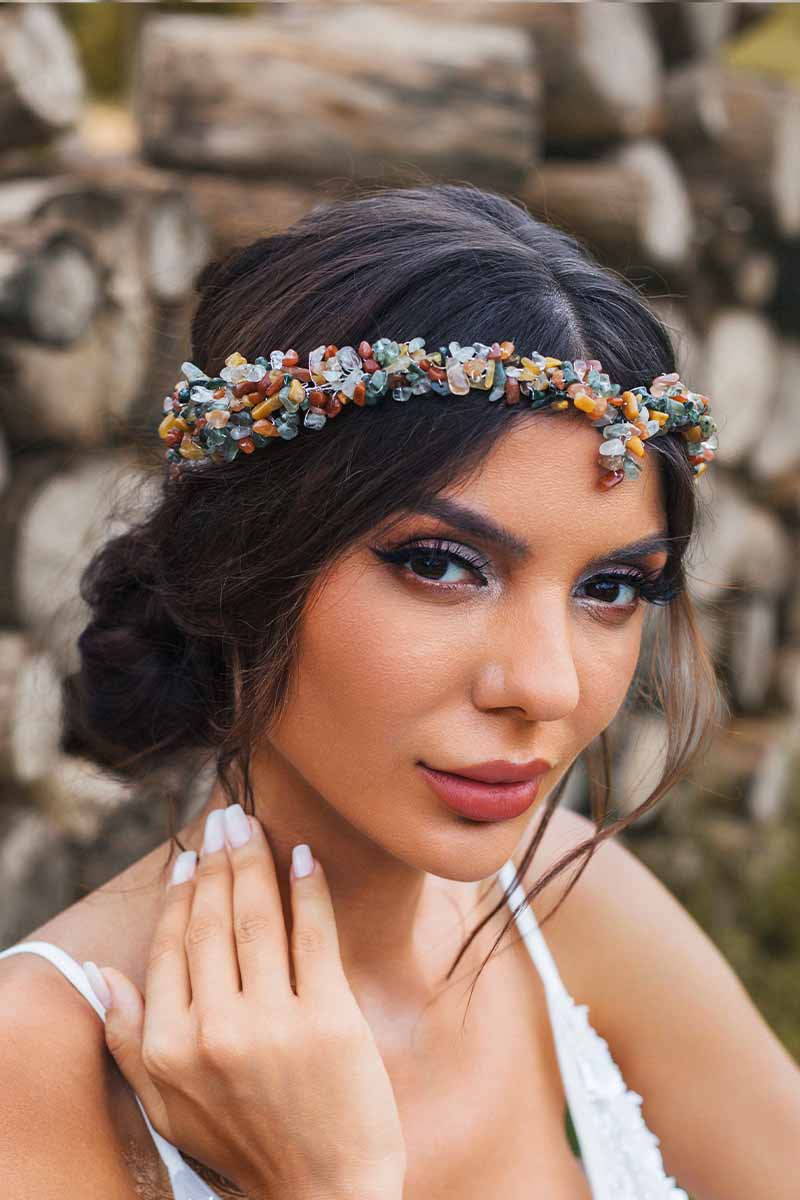 2023 Boho diademas de piedra cruda Tiara turquesa accesorios para el cabello de novia de boda ancha