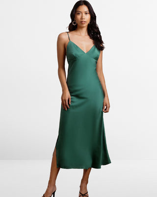 Ming Green Satin Midi Bridesmaid Dress