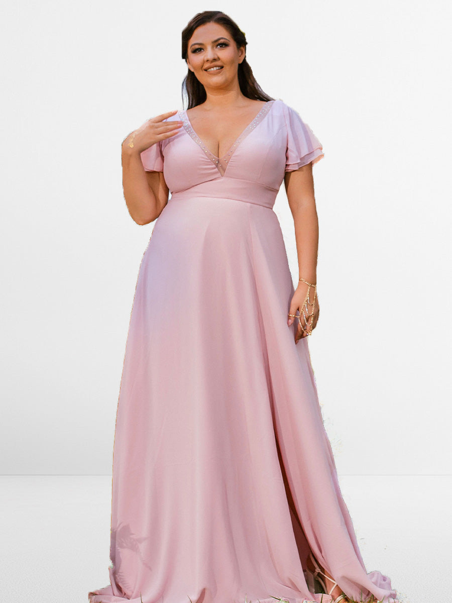 plus pink bridesmaid dresses 2025 Size V Neck Flutter Sleeves Pink / 14 Blushing pink Shoe Size:8 venngroup:evilia Mix Match Bridesmaid Navy making it a versatile