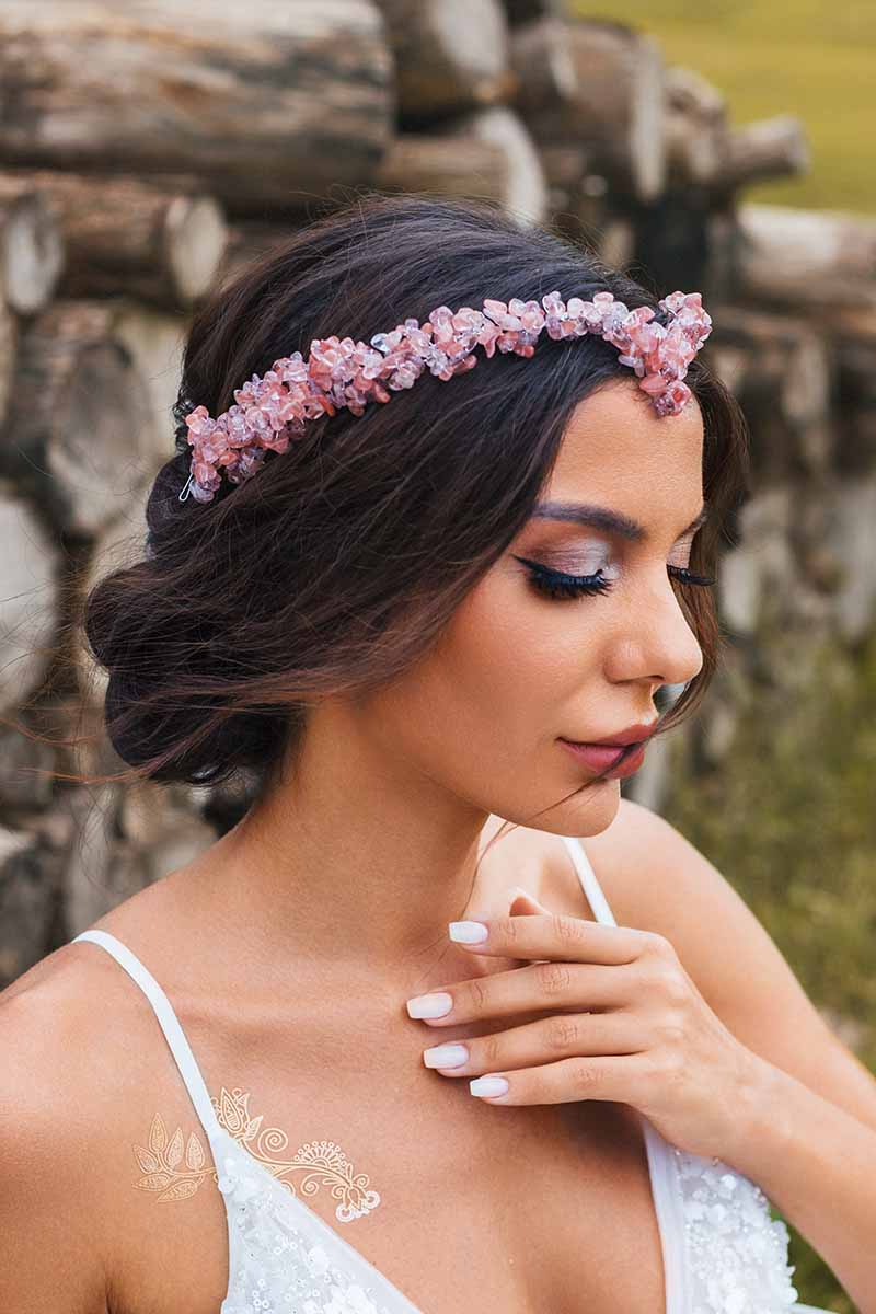 2023 Boho Raw Stone Wedding Tiara Spark Dress Turquoise Headband For Bridal Accessories
