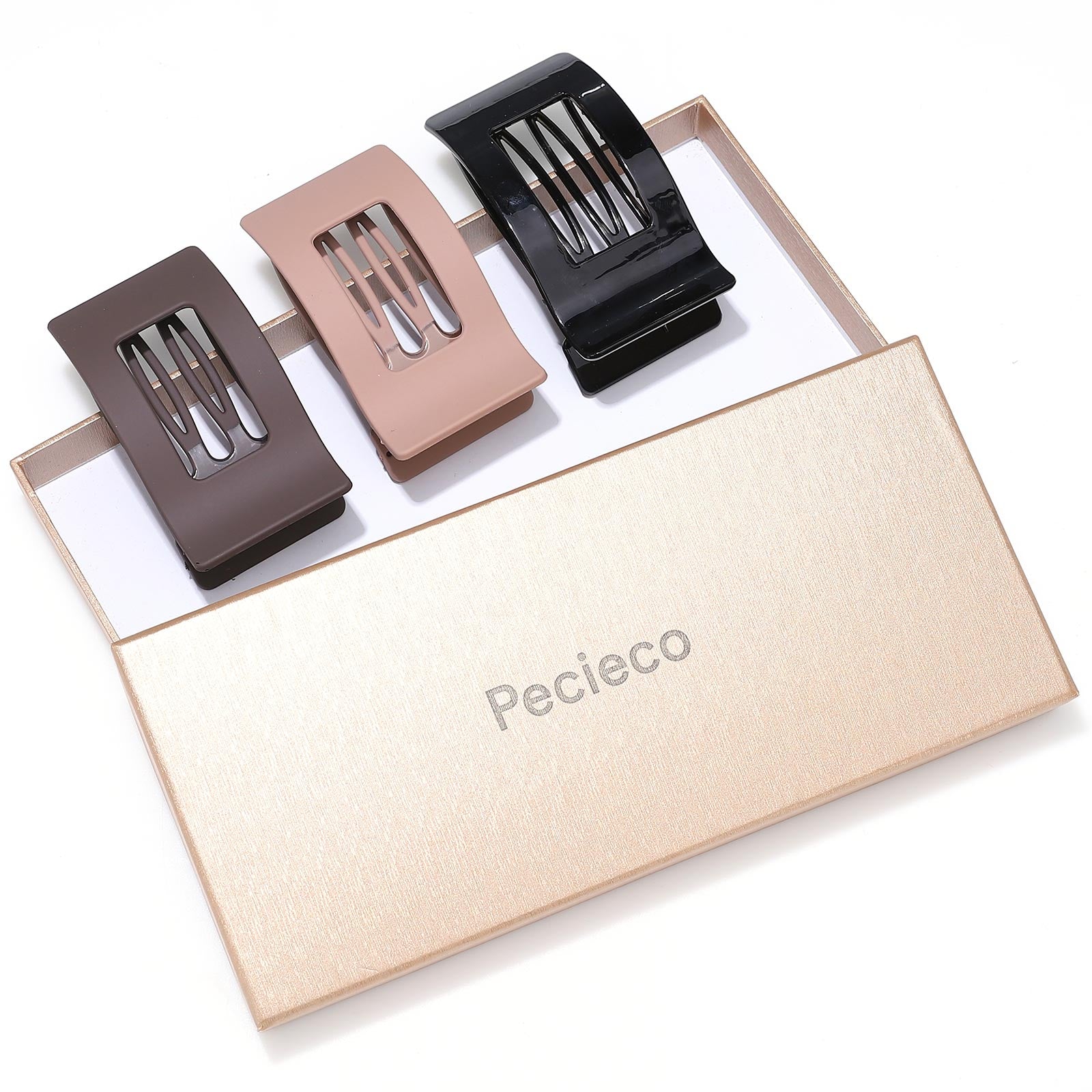Pecieco Matte & Glossy Rectangle Hair Claw Clips for Thick Hair, Large Strong Hold Non Slip Claw Clips for Women (3 Pack)