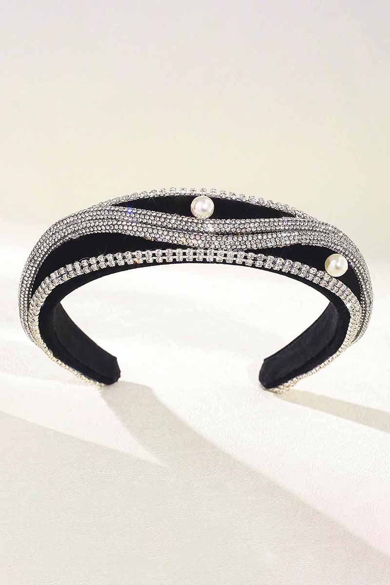 Diademas con diamantes de imitación para mujer, accesorios para el cabello de cristal ancho y brillante de terciopelo negro, bandas para el cabello Vintage HRBL0014 2023 