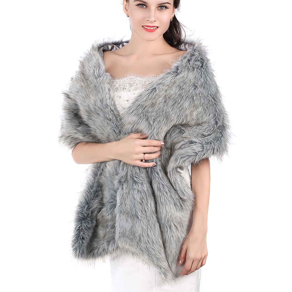 Grey Faux Fur Shawls Wraps Wedding Fur Stole