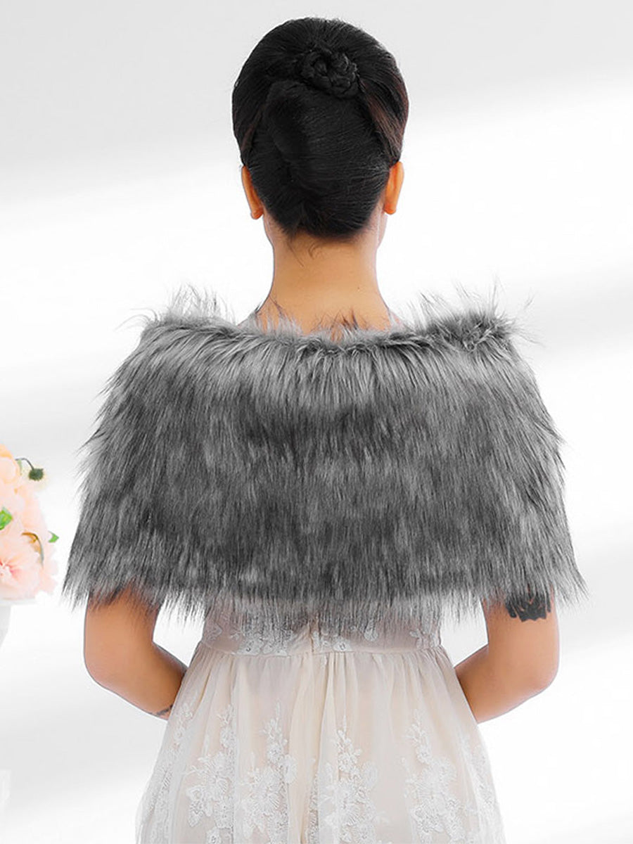 2025 Grey Imitation Rabbit Fur Shawl Wedding Faux Fur Cape