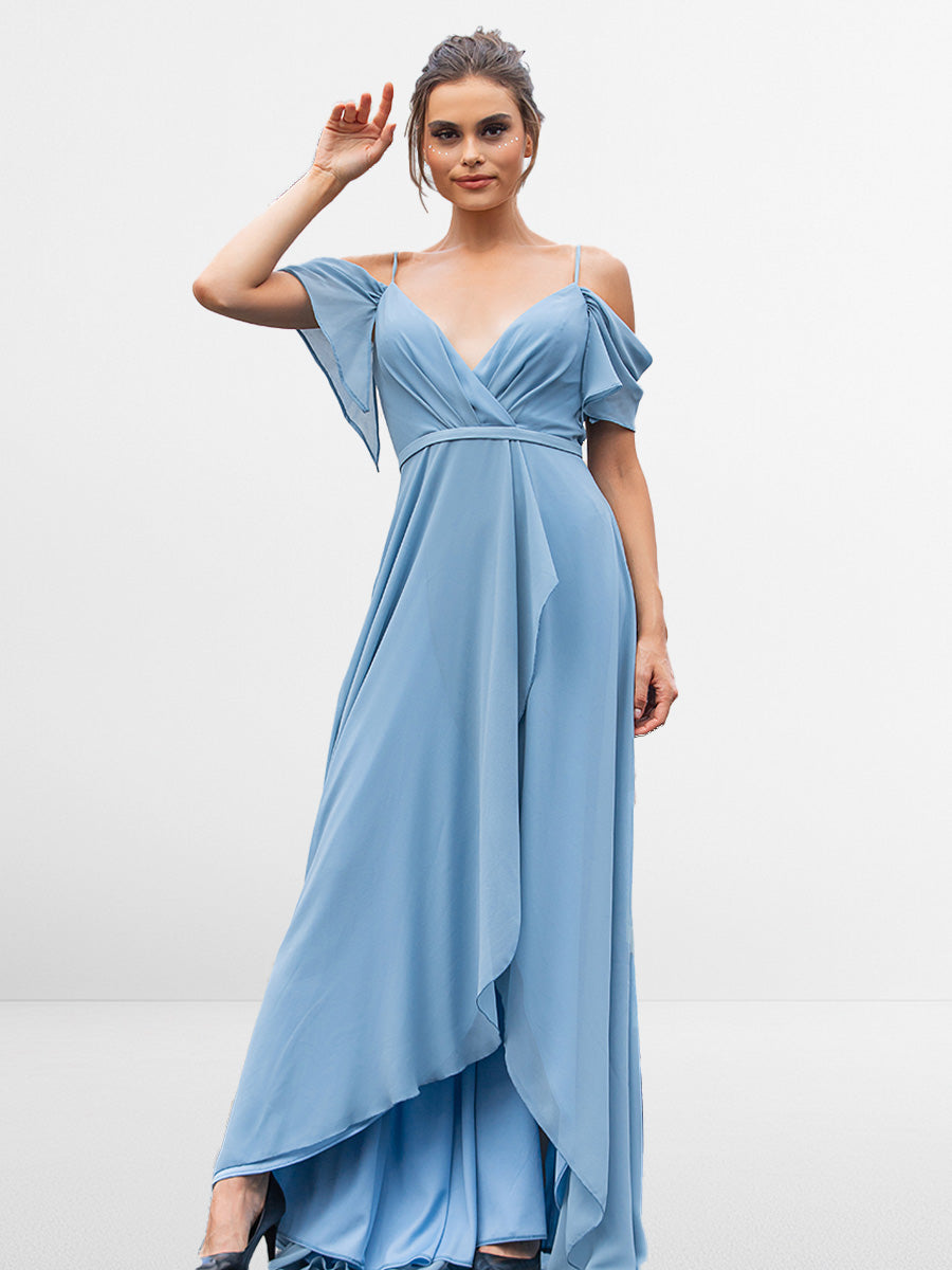 2025 V Neck Bridesmaid Dress Sky Blue Spaghetti Straps