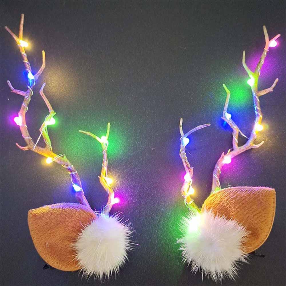 Christmas LED Antler Hair Clips Faux Fur Holiday Party Hair Pins HP003