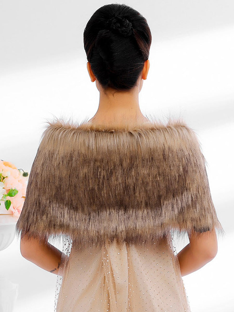 2025 Brown Faux Fur Cape Wedding Shawl Fur Stole for Party