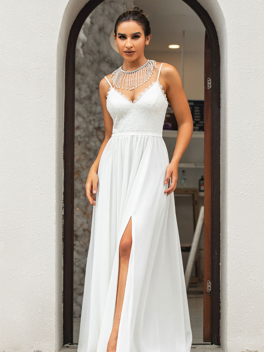 Cheap A Line Wedding Dresses Chiffon Sleeveless Casual – BRIDALVENUS