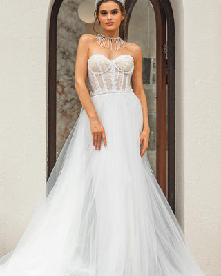 Sweetheart Neckline Princess Wedding Dress Tulle A-line