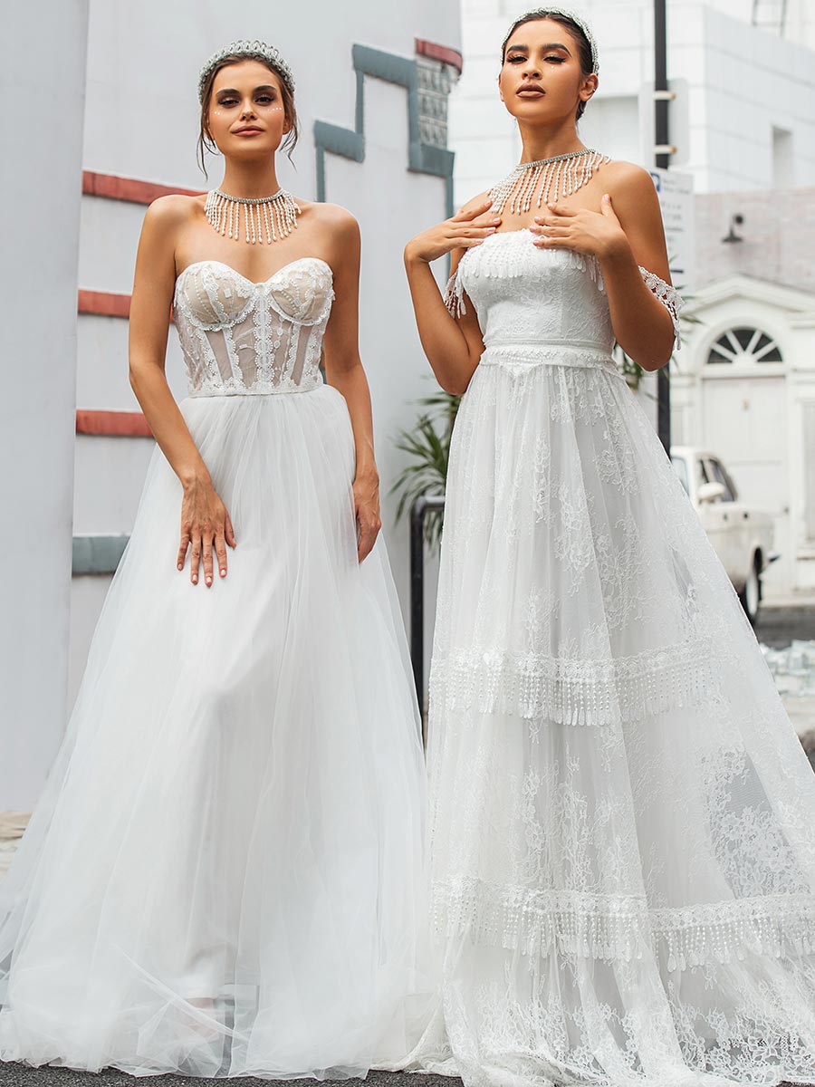 Sweetheart Neckline Princess Wedding Dress Tulle A-line White / Customization Sweetheart Neckline Princess Wedding Dress Tulle A-line White / Customization