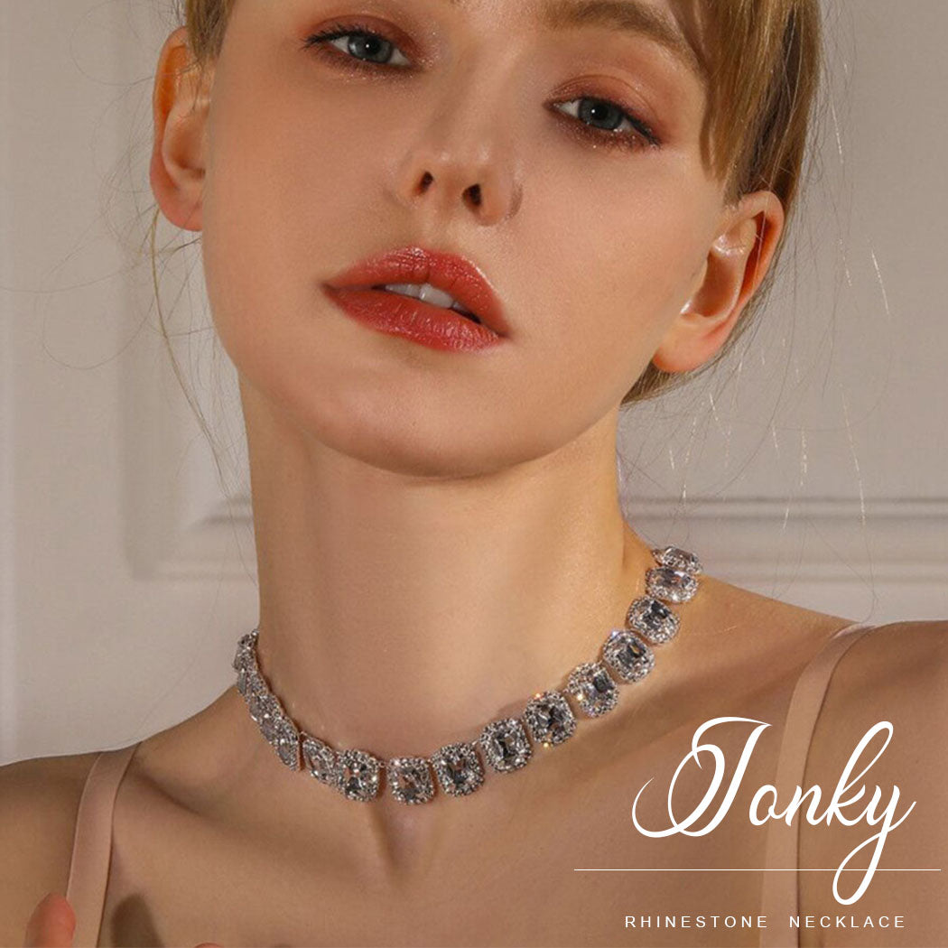 EDARY Crystal Choker Necklace Silver Rhinestone Wedding Jewelry for Women